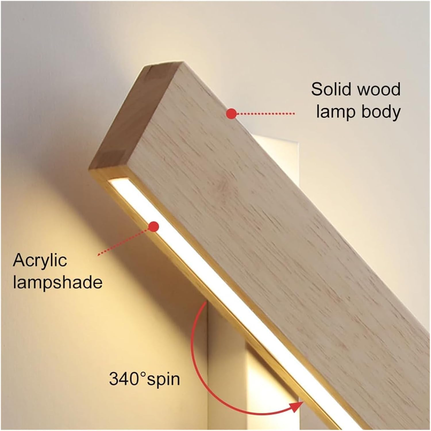 Rotatable Wood LED Wall Sconce - Modern Minimalist Bedside Reading Light