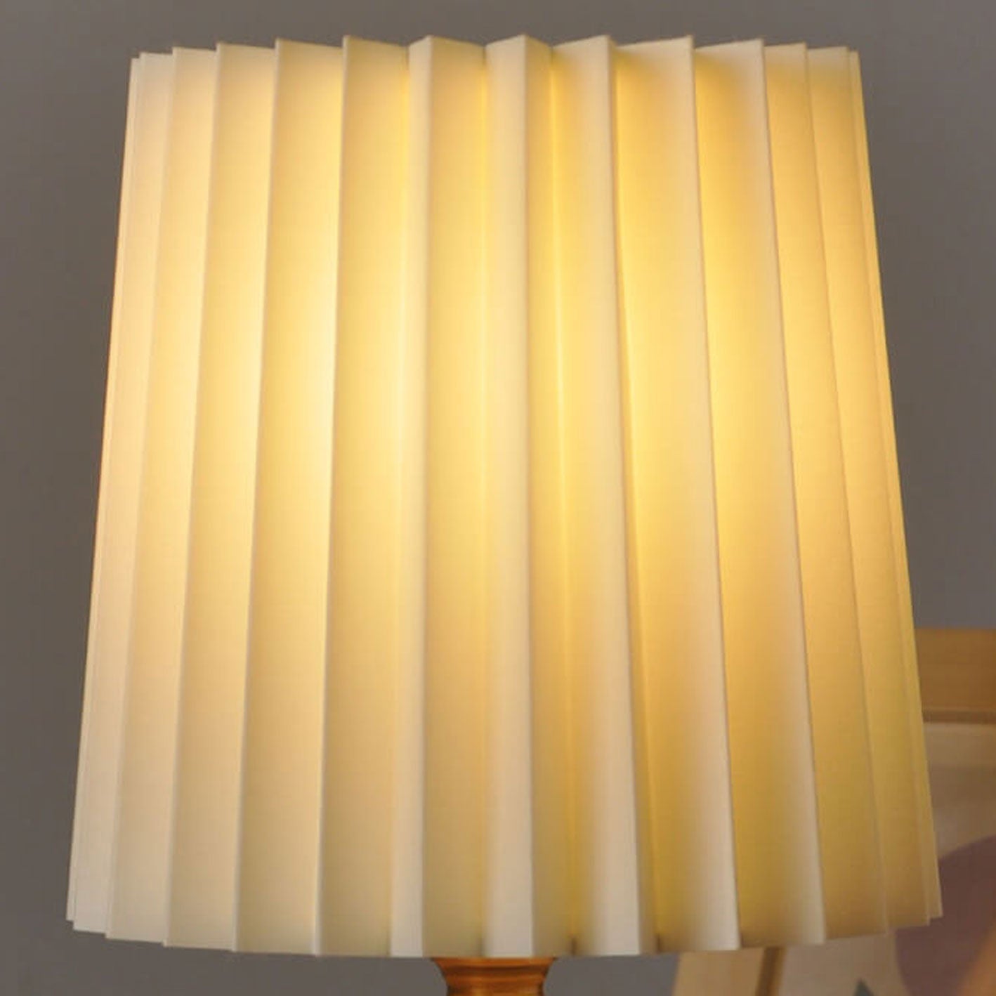 Vintage Pleated Table Lamp | Wooden Base Bedside Lamp