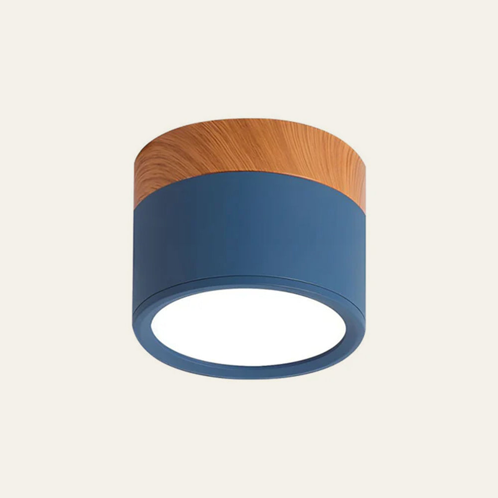 Modern Flush Mount Ceiling Light with Natural Wood Trim