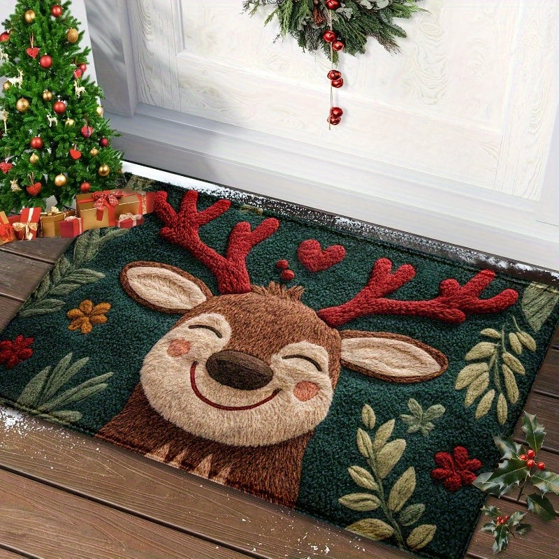 Reindeer Christmas Mat – Holiday Bathroom & Doorway Rug, Non-Slip & Washable
