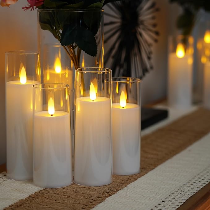 Flameless LED Candle Set of 9 | Realistic Flickering Acrylic Candles with Remote Control & Timer