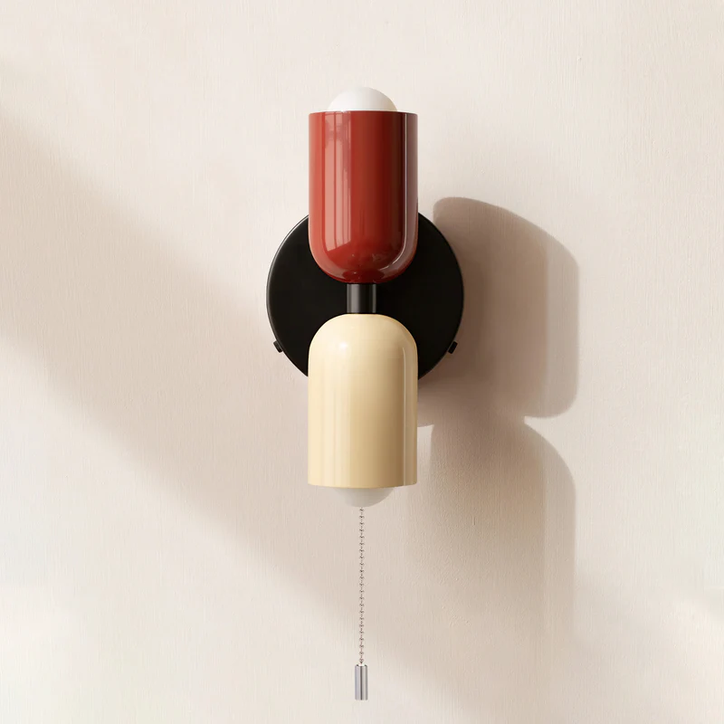 Modern Dual-Shade Wall Sconce | Black & Terracotta Color Block Fixture