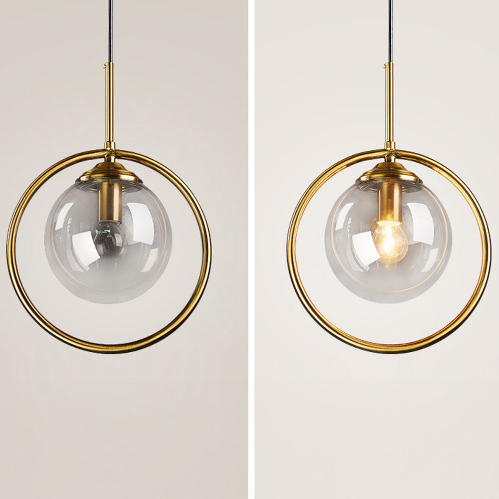 Modern Gold Ring Pendant Light - Clear Glass Globe Fixture