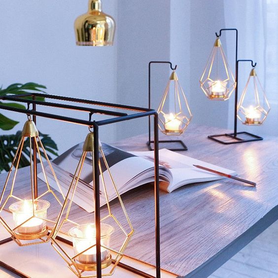 Hanging Diamond Candle Holder | Modern Geometric Tealight Holder for Home