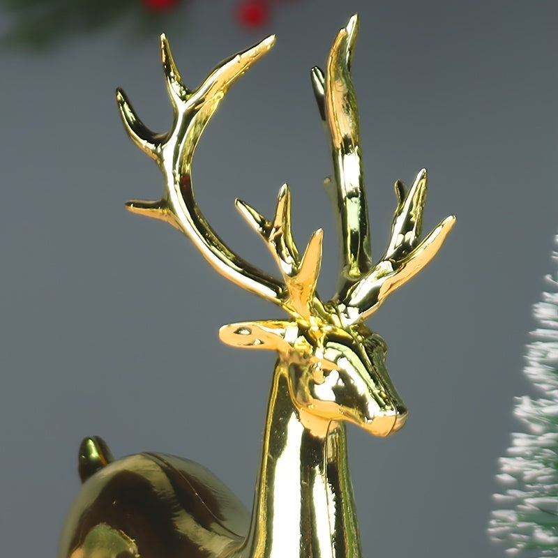 Gold Reindeer Figurines – Set of 2 Elegant Christmas Decorations for Home