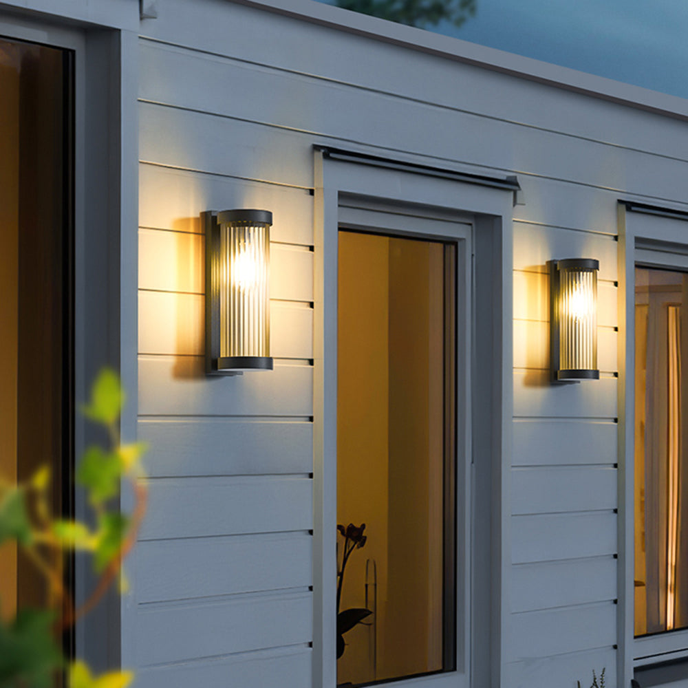 Cylindrical Metal and Glass Solar Powered Wall Lamp
