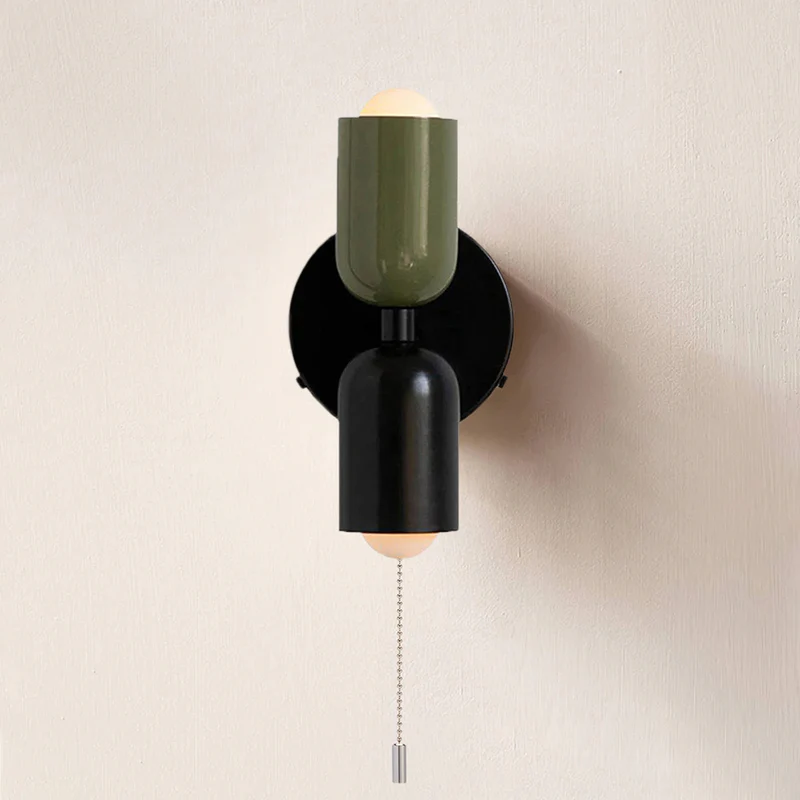 Modern Dual-Shade Wall Sconce | Black & Terracotta Color Block Fixture