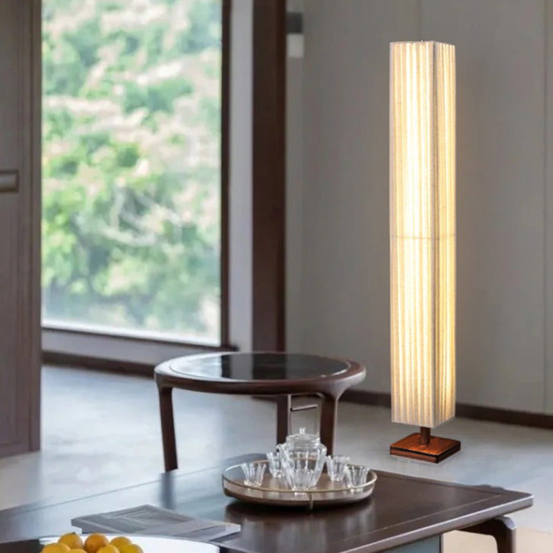 Traditional Japanese Walnut Column LED Floor Lamp
