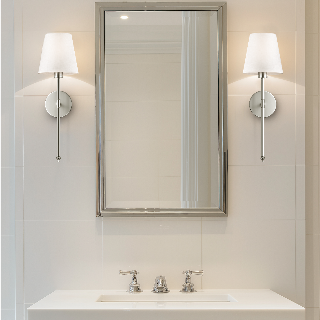 Modern Brass Wireless Wall Sconces with Linen Shade (Set of 2)