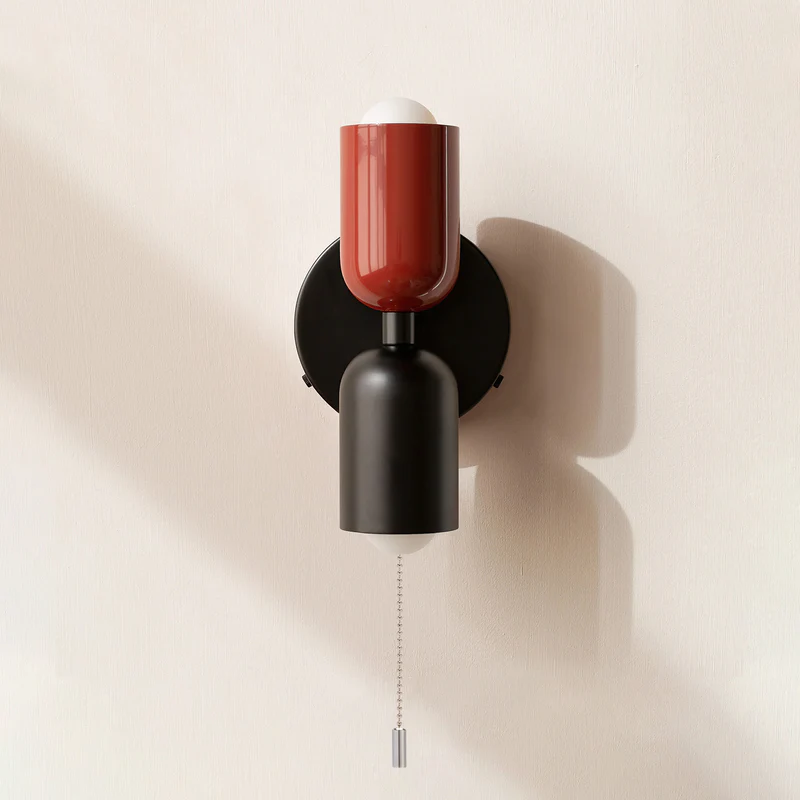 Modern Dual-Shade Wall Sconce | Black & Terracotta Color Block Fixture