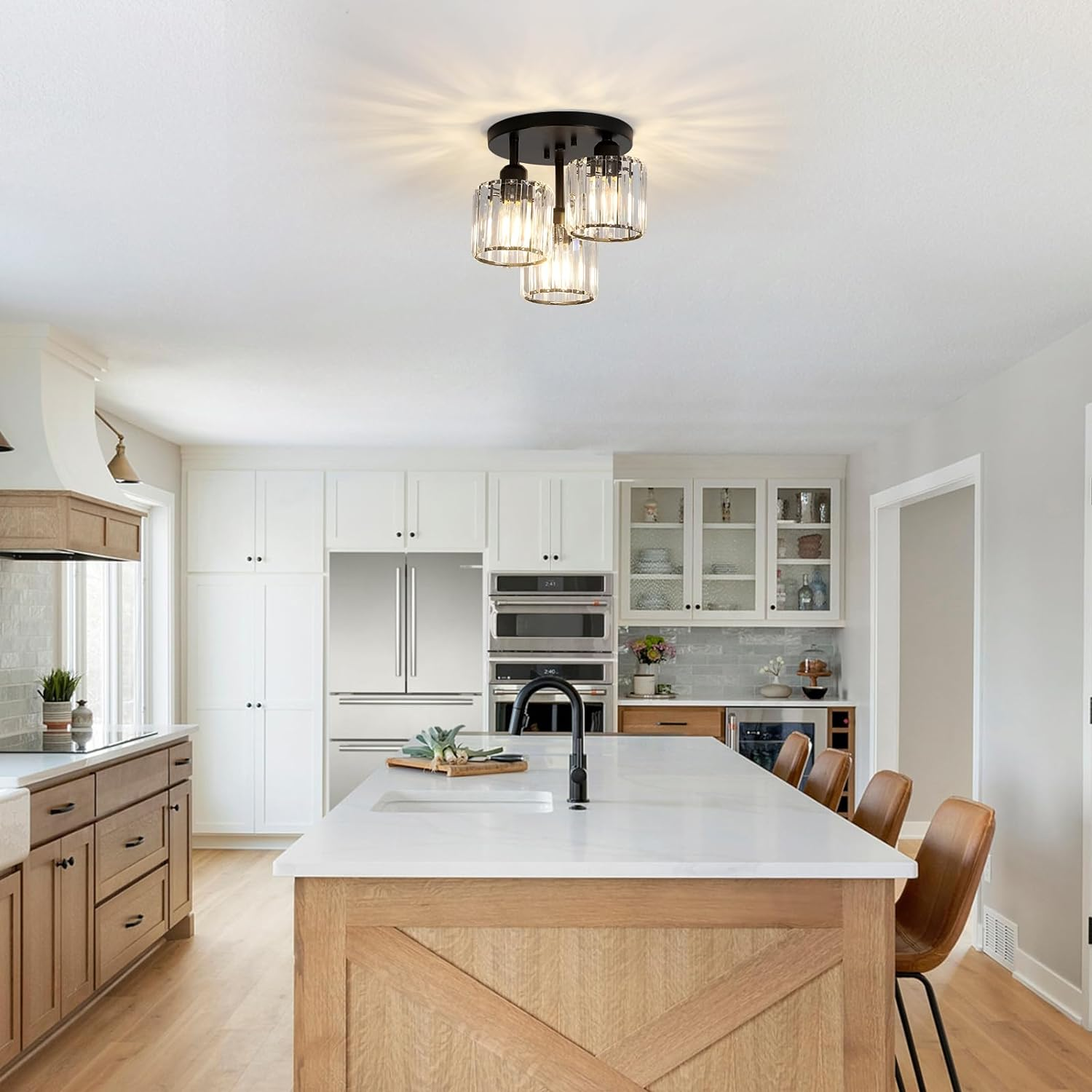 3-Light Crystal Semi-Flush Mount Ceiling Fixture | Modern Ceiling Light