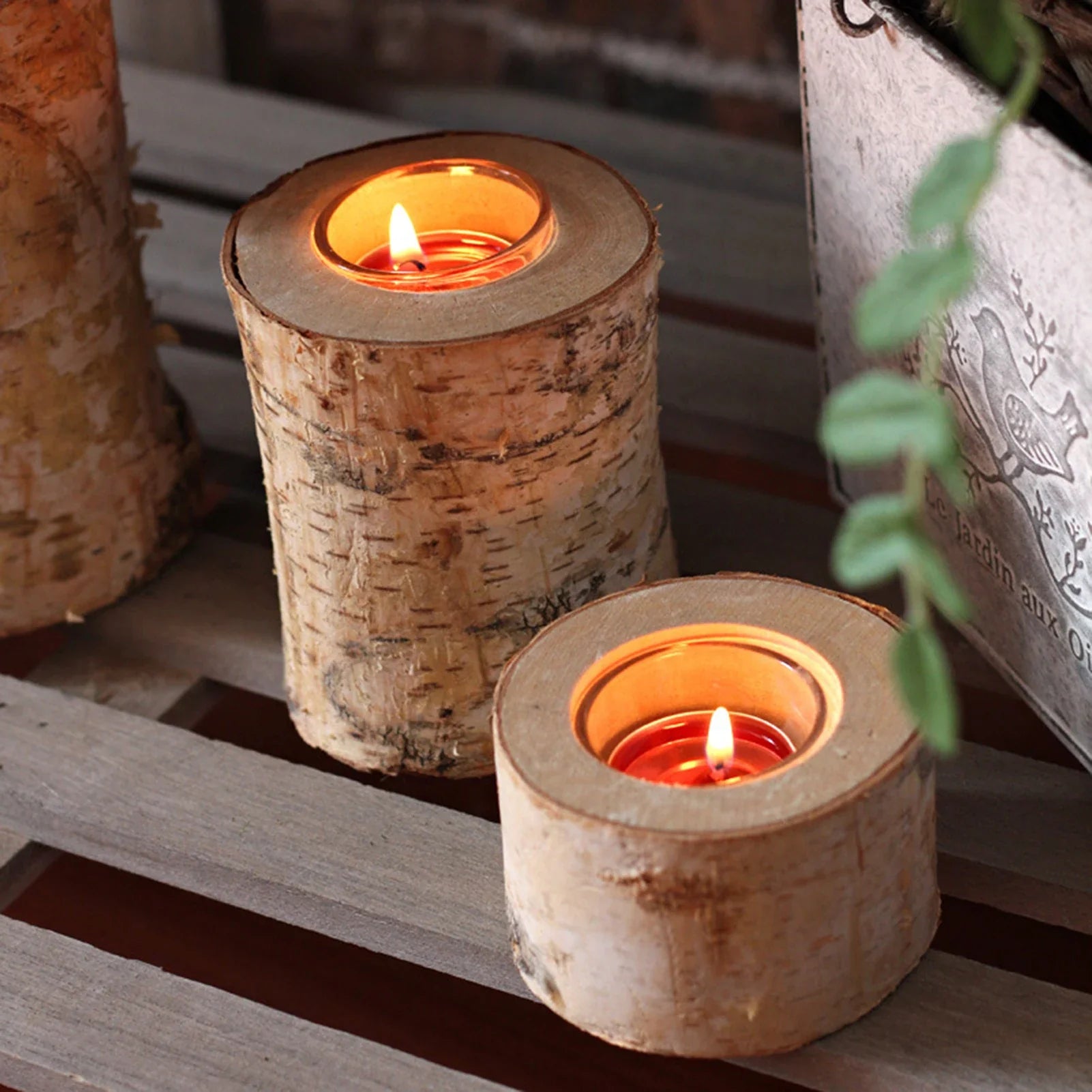 Rustic Birch Wood Candle Holder | Natural Wooden Tealight Holder