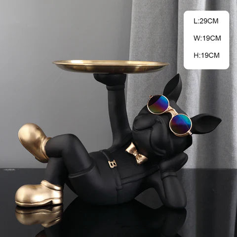 Luxury French Bulldog Statue Tray | Decorative Dog Figurine Valet Holder for Keys, Watches & Wallets