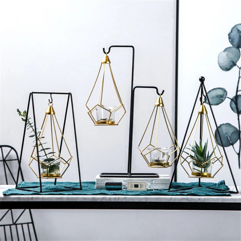 Hanging Diamond Candle Holder | Modern Geometric Tealight Holder for Home