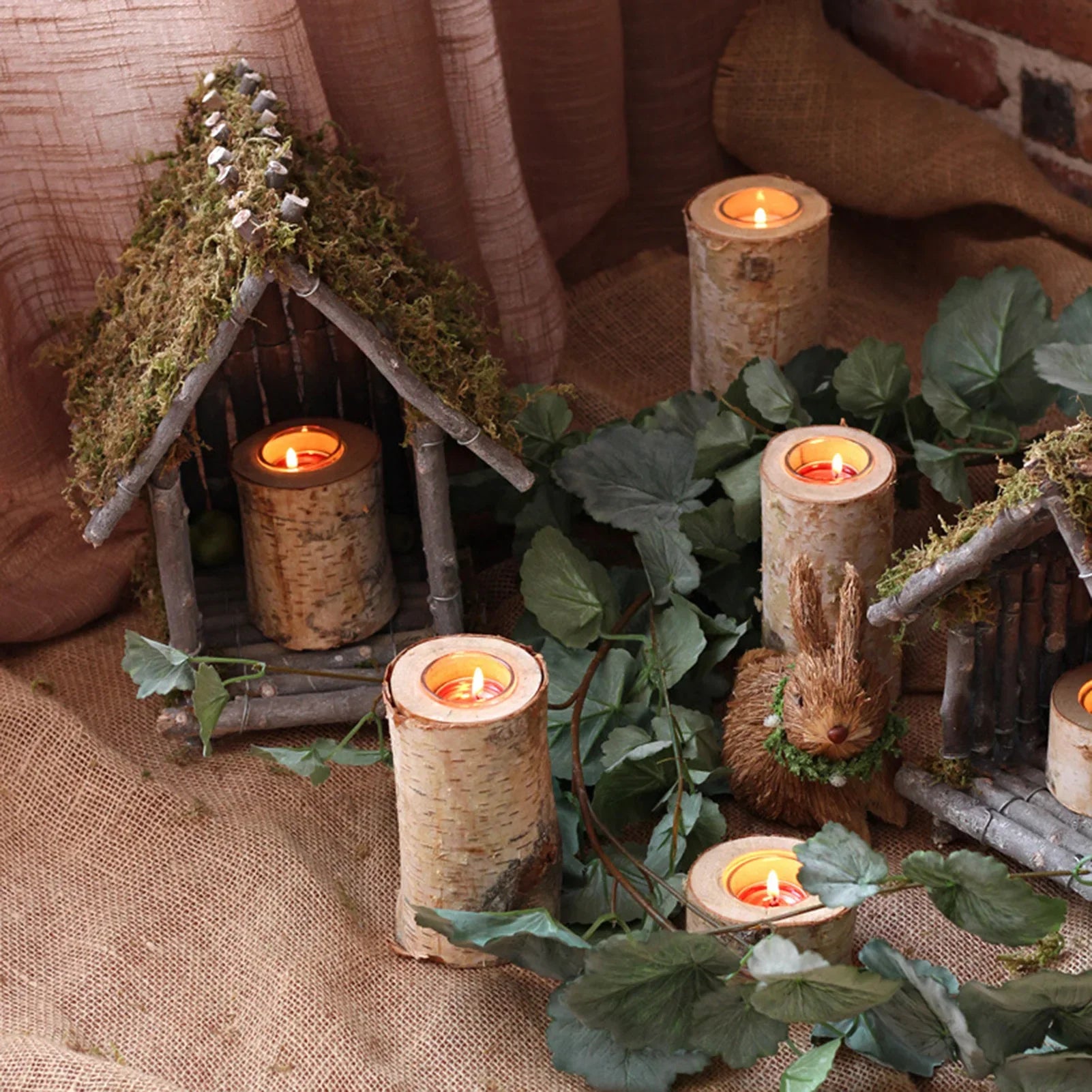 Rustic Birch Wood Candle Holder | Natural Wooden Tealight Holder