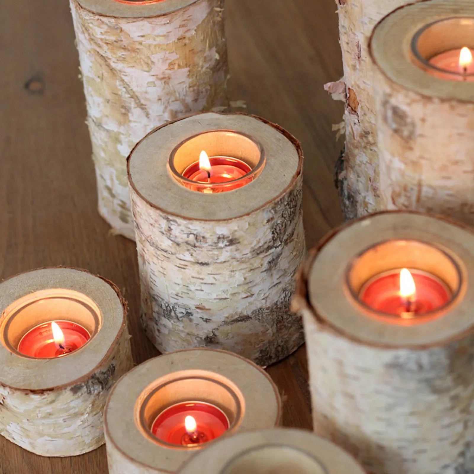 Rustic Birch Wood Candle Holder | Natural Wooden Tealight Holder