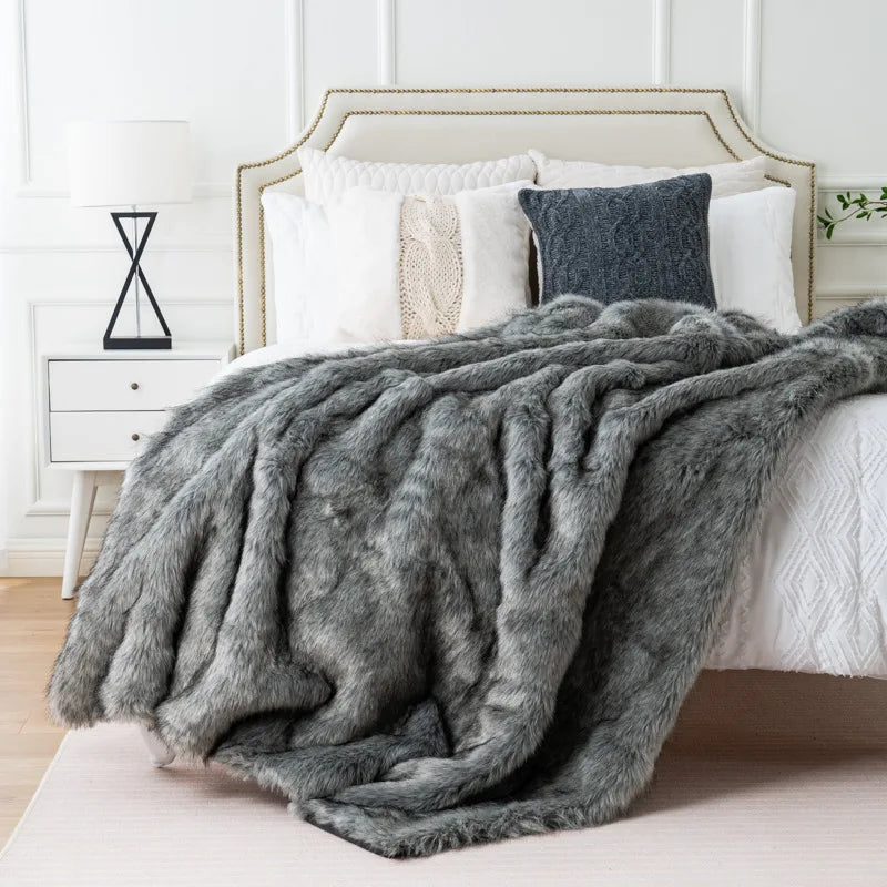 Luxury Fox Faux Fur Throw Blanket | Soft Plush Decorative Blanket