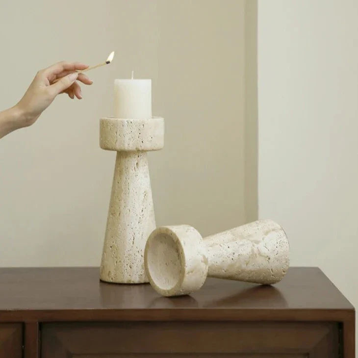 Faux Travertine Stone Candle Holder | Modern Minimalist Candle Stand