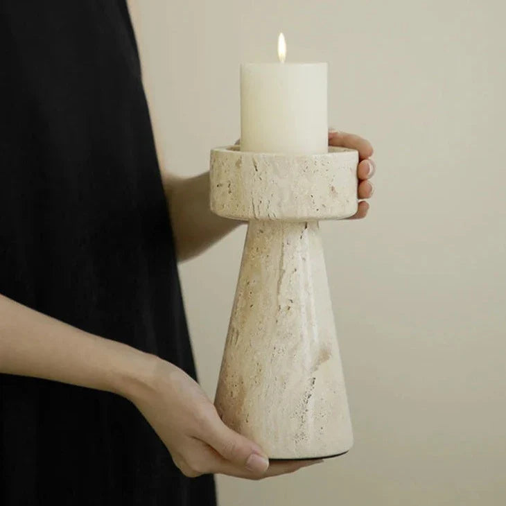 Faux Travertine Stone Candle Holder | Modern Minimalist Candle Stand