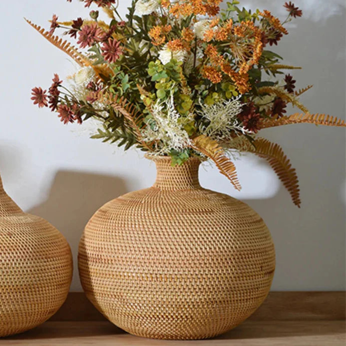 Rattan Decorative Vase | Boho Woven Wicker Vase for Dried Flowers & Natural Home Decor