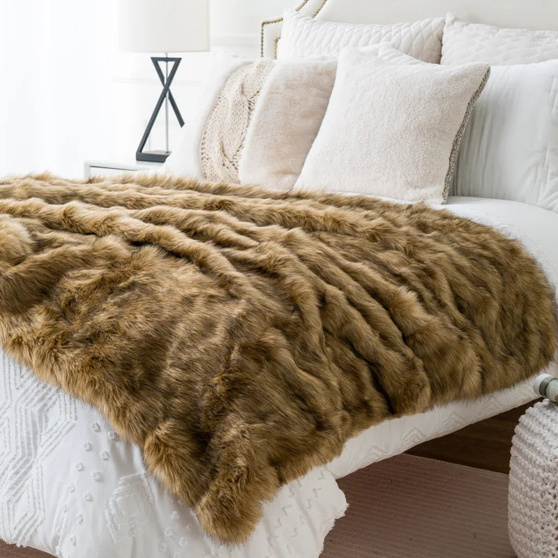 Luxury Fox Faux Fur Throw Blanket | Soft Plush Decorative Blanket