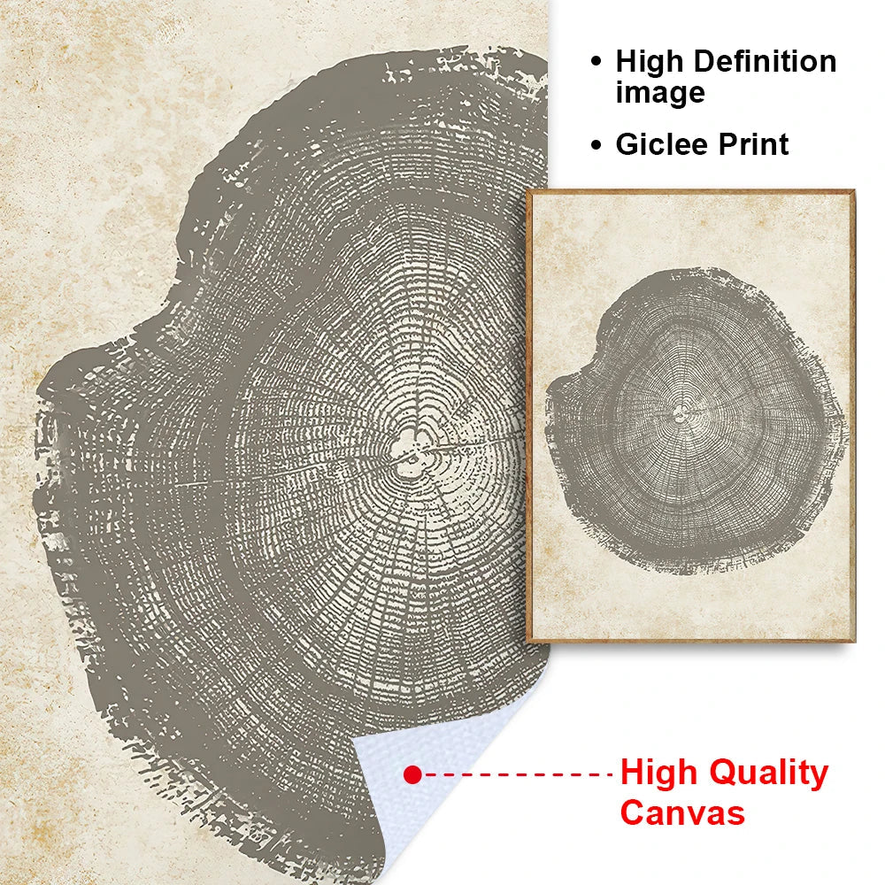 Tree Rings Abstract Canvas Wall Art | Modern Nature-Inspired Painting