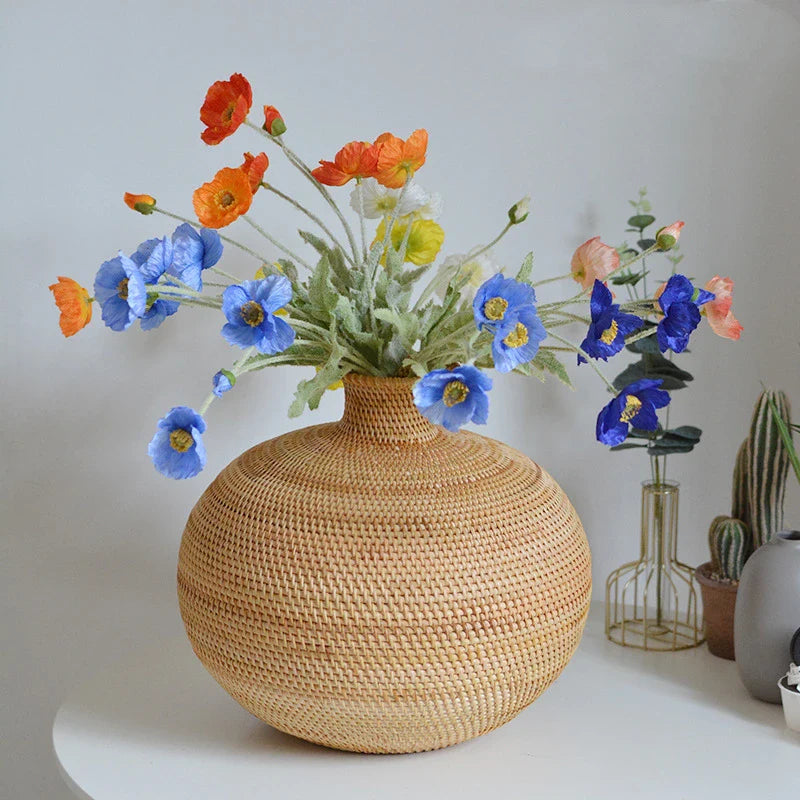 Rattan Decorative Vase | Boho Woven Wicker Vase for Dried Flowers & Natural Home Decor