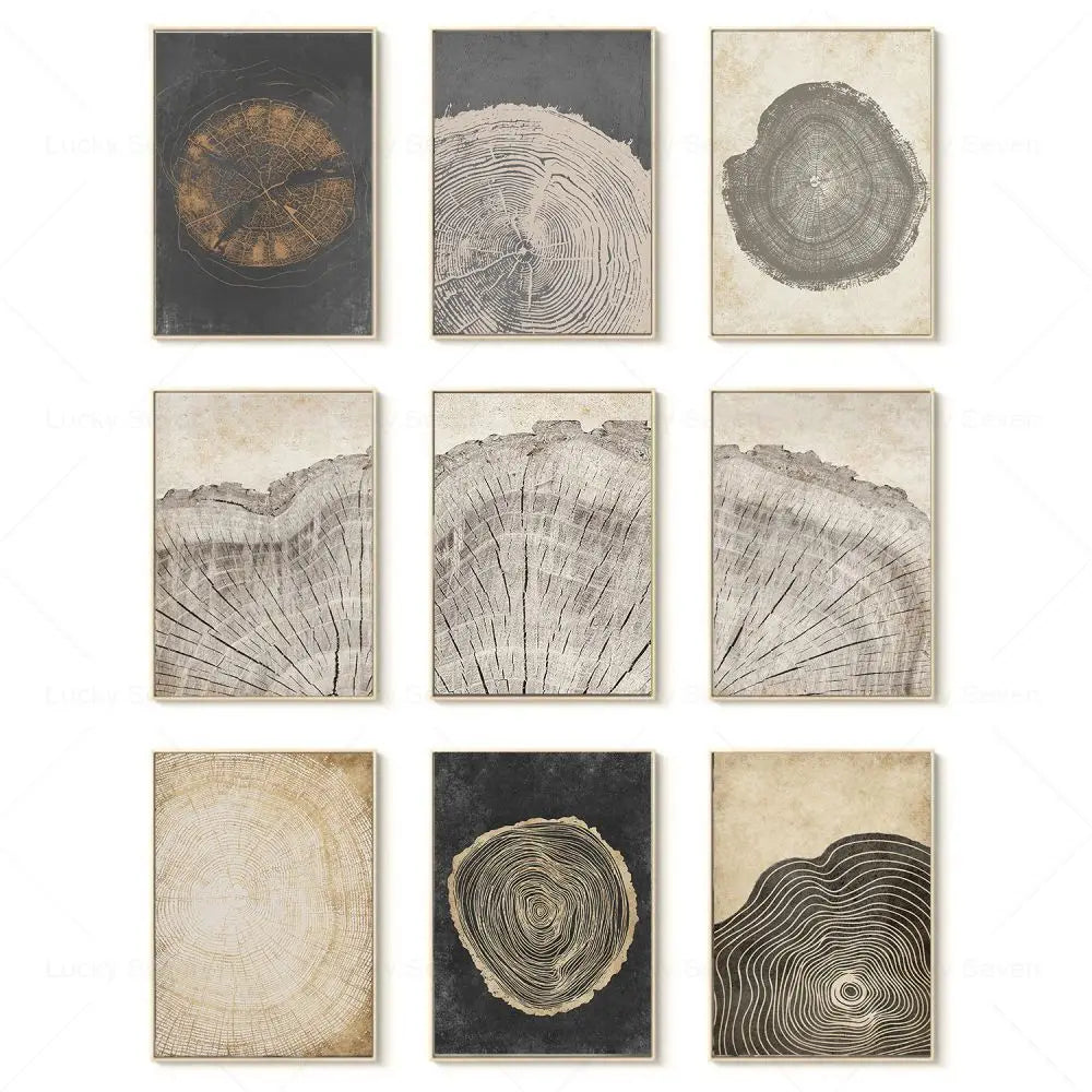 Tree Rings Abstract Canvas Wall Art | Modern Nature-Inspired Painting