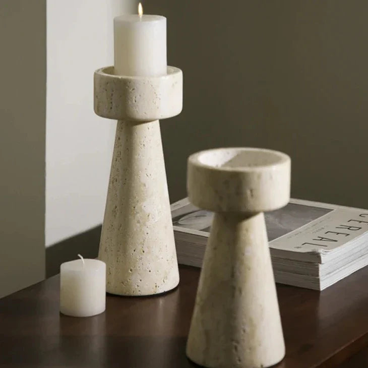 Faux Travertine Stone Candle Holder | Modern Minimalist Candle Stand
