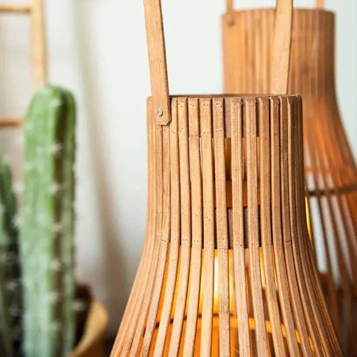 Boho Rattan LED Floor Lantern | Large Flameless Candle Lantern for Living Room