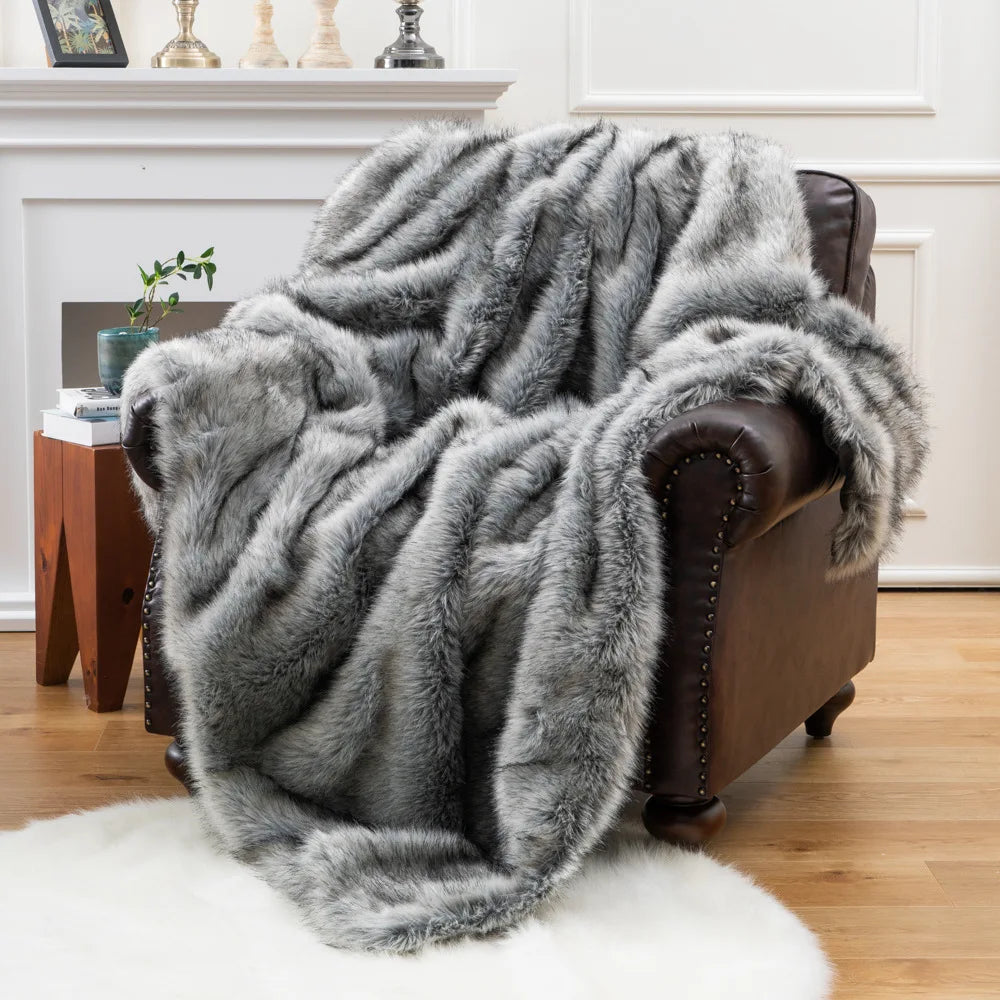 Luxury Fox Faux Fur Throw Blanket | Soft Plush Decorative Blanket
