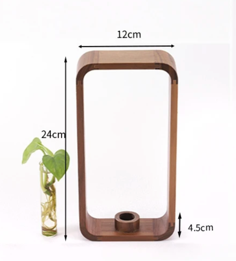 Wood Frame Plant Propagation Station | Modern Glass Tube Hydroponic Vase for Indoor Plants & Cuttings