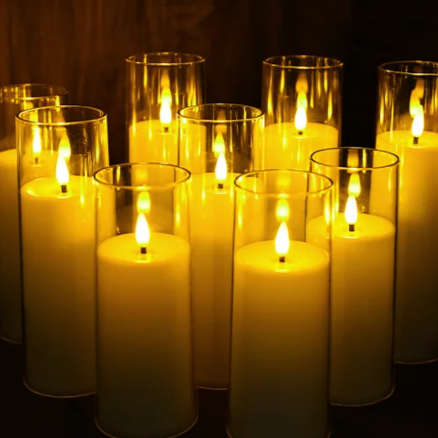 Flameless LED Candle Set of 9 | Realistic Flickering Acrylic Candles with Remote Control & Timer
