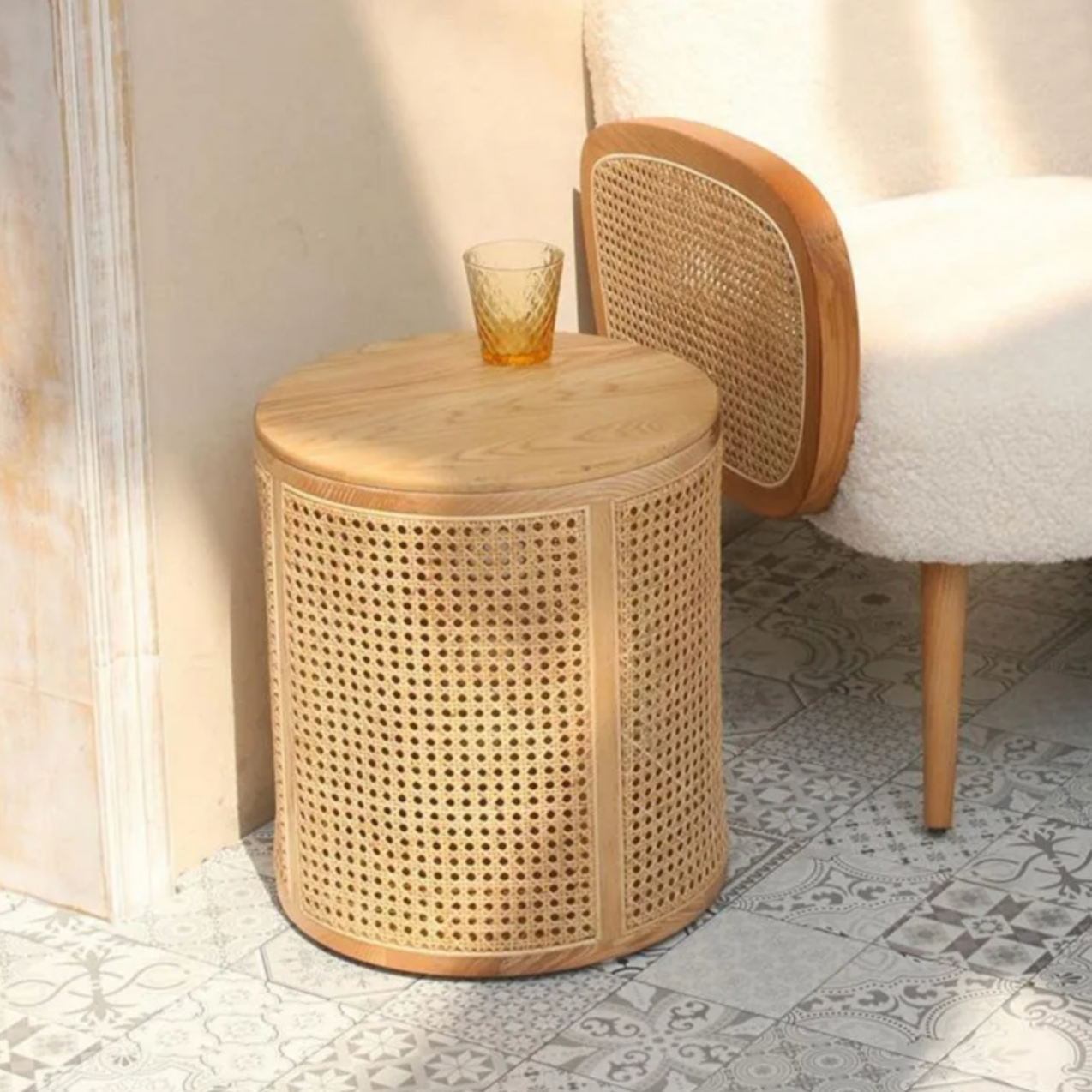 Small Wooden End Table with Storage Drawer and Open Shelf
