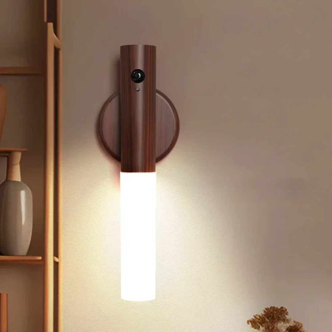 LED Motion Sensor Wall Light Wood Wireless Rechargeable