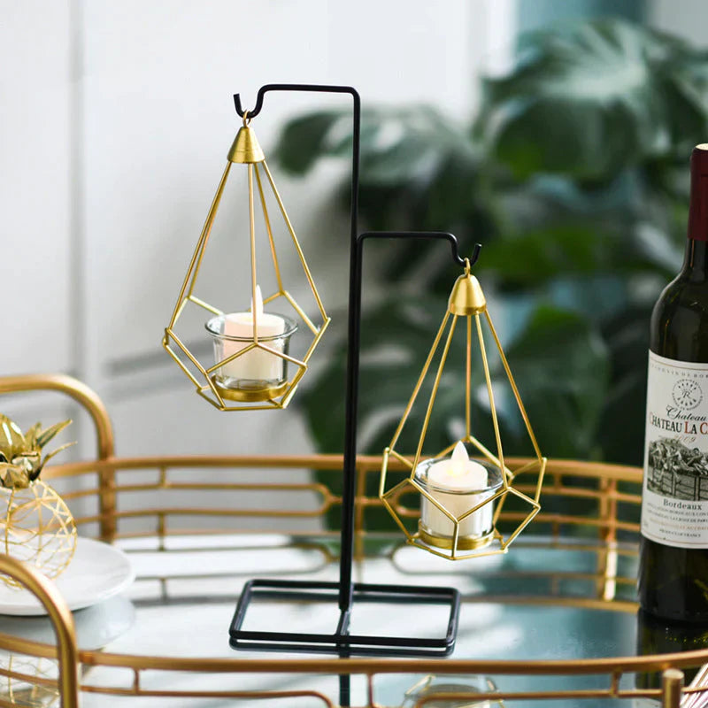 Hanging Diamond Candle Holder | Modern Geometric Tealight Holder for Home