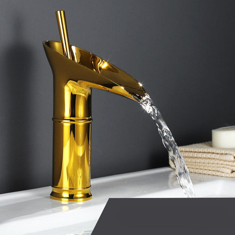 Antique Brass Waterfall Faucet - Single Handle Bathroom Vessel Sink Mixer Tap