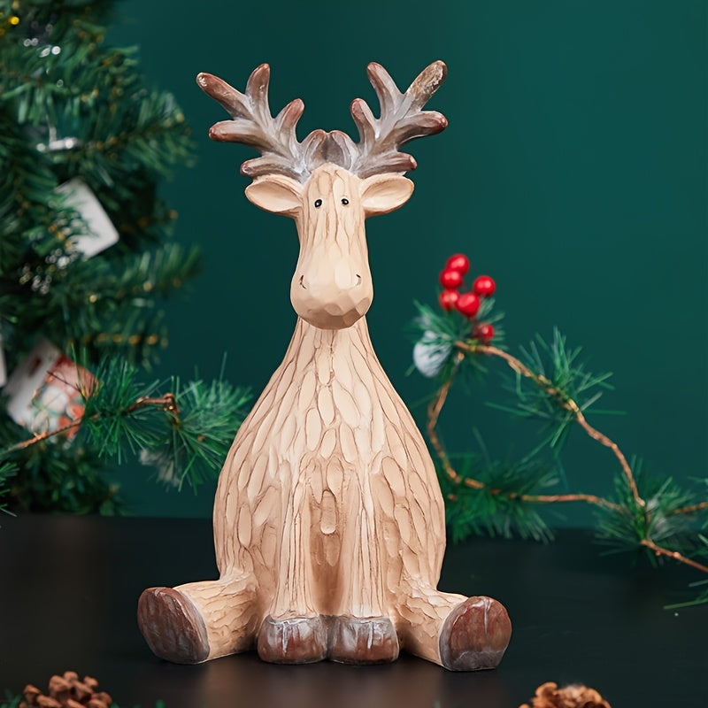 Christmas Resin Reindeer Figurine – Cute Holiday Reindeer Decoration