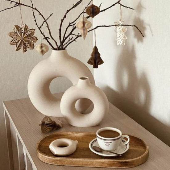 Halo Vase 2-Piece Set | Modern Ceramic Decorative Vases for Home Decor