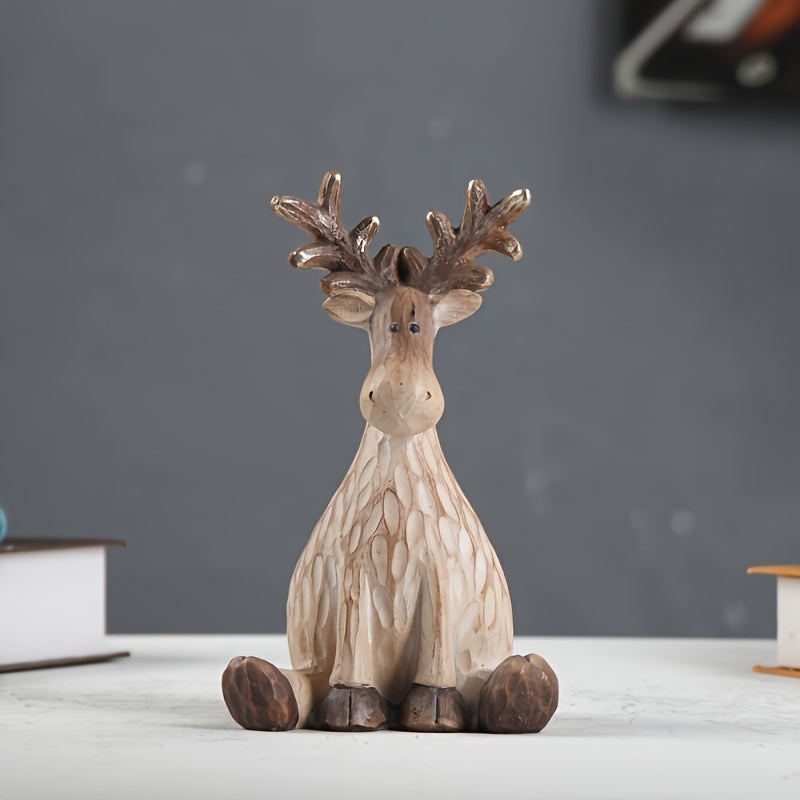 Christmas Resin Reindeer Figurine – Cute Holiday Reindeer Decoration