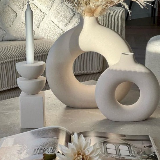 Halo Vase 2-Piece Set | Modern Ceramic Decorative Vases for Home Decor