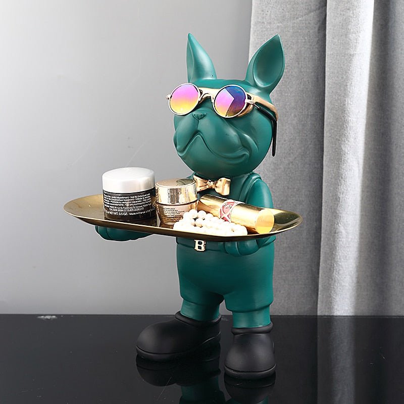 Luxury French Bulldog Statue Tray | Decorative Dog Figurine Valet Holder for Keys, Watches & Wallets