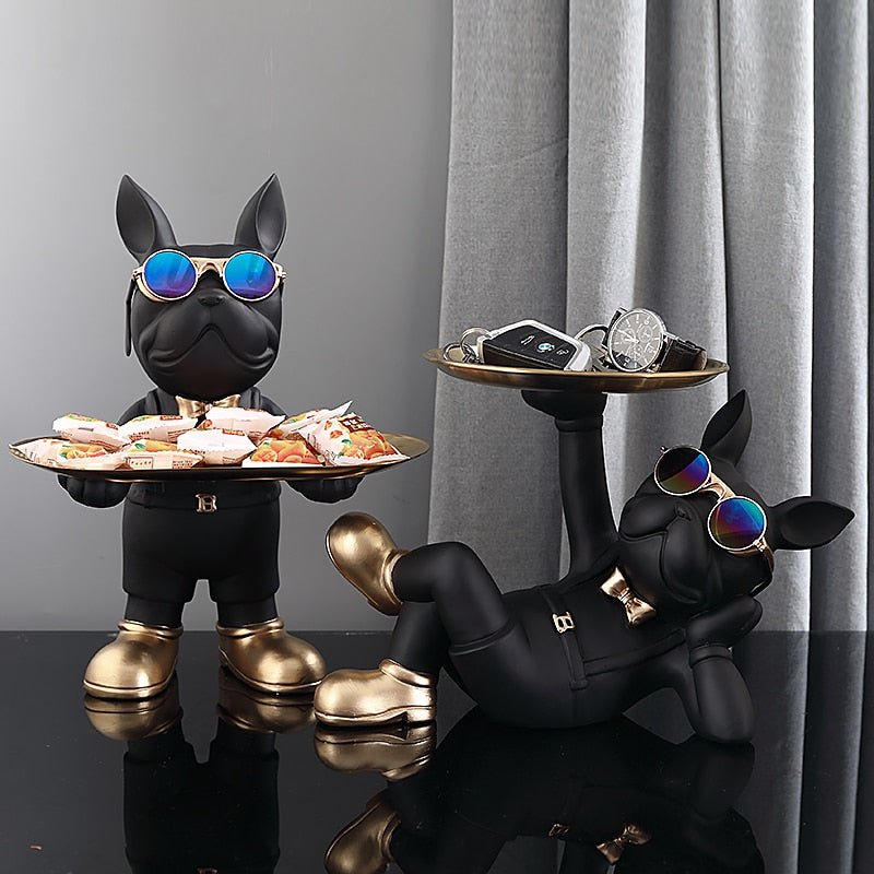 Luxury French Bulldog Statue Tray | Decorative Dog Figurine Valet Holder for Keys, Watches & Wallets
