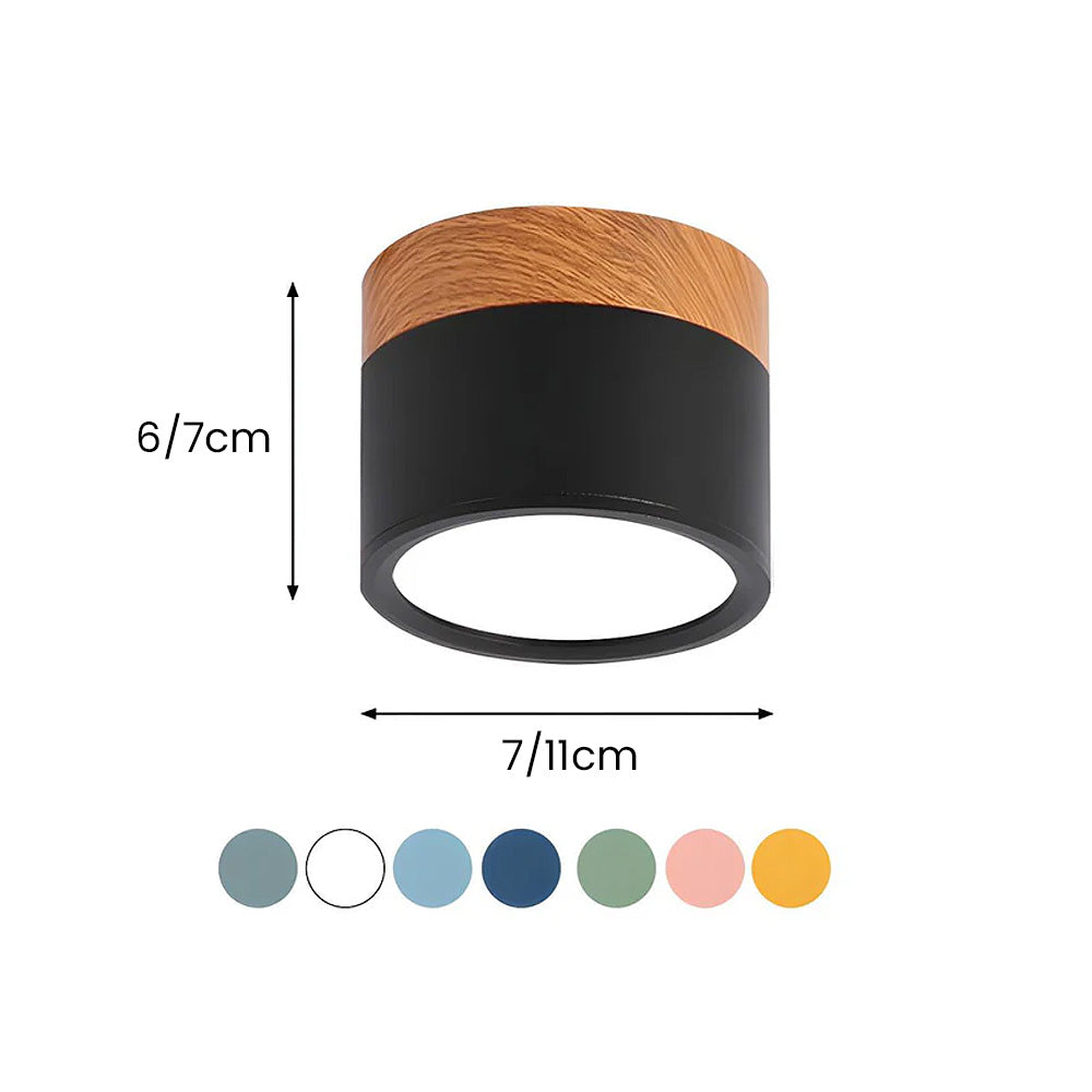 Modern Flush Mount Ceiling Light with Natural Wood Trim