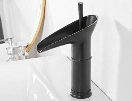 Antique Brass Waterfall Faucet - Single Handle Bathroom Vessel Sink Mixer Tap