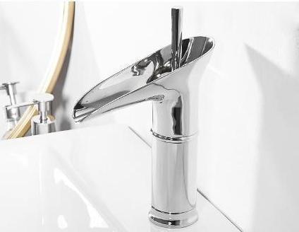Antique Brass Waterfall Faucet - Single Handle Bathroom Vessel Sink Mixer Tap