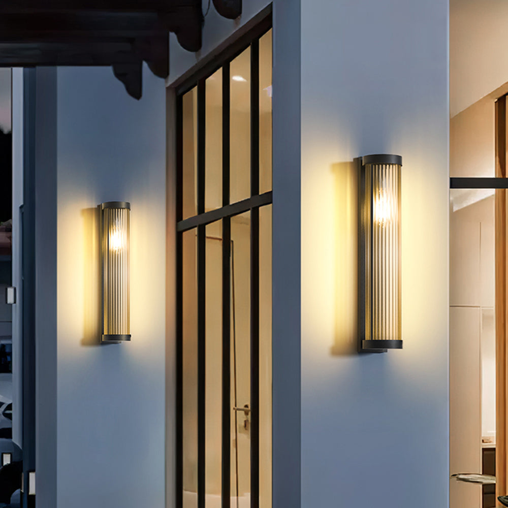 Cylindrical Metal and Glass Solar Powered Wall Lamp