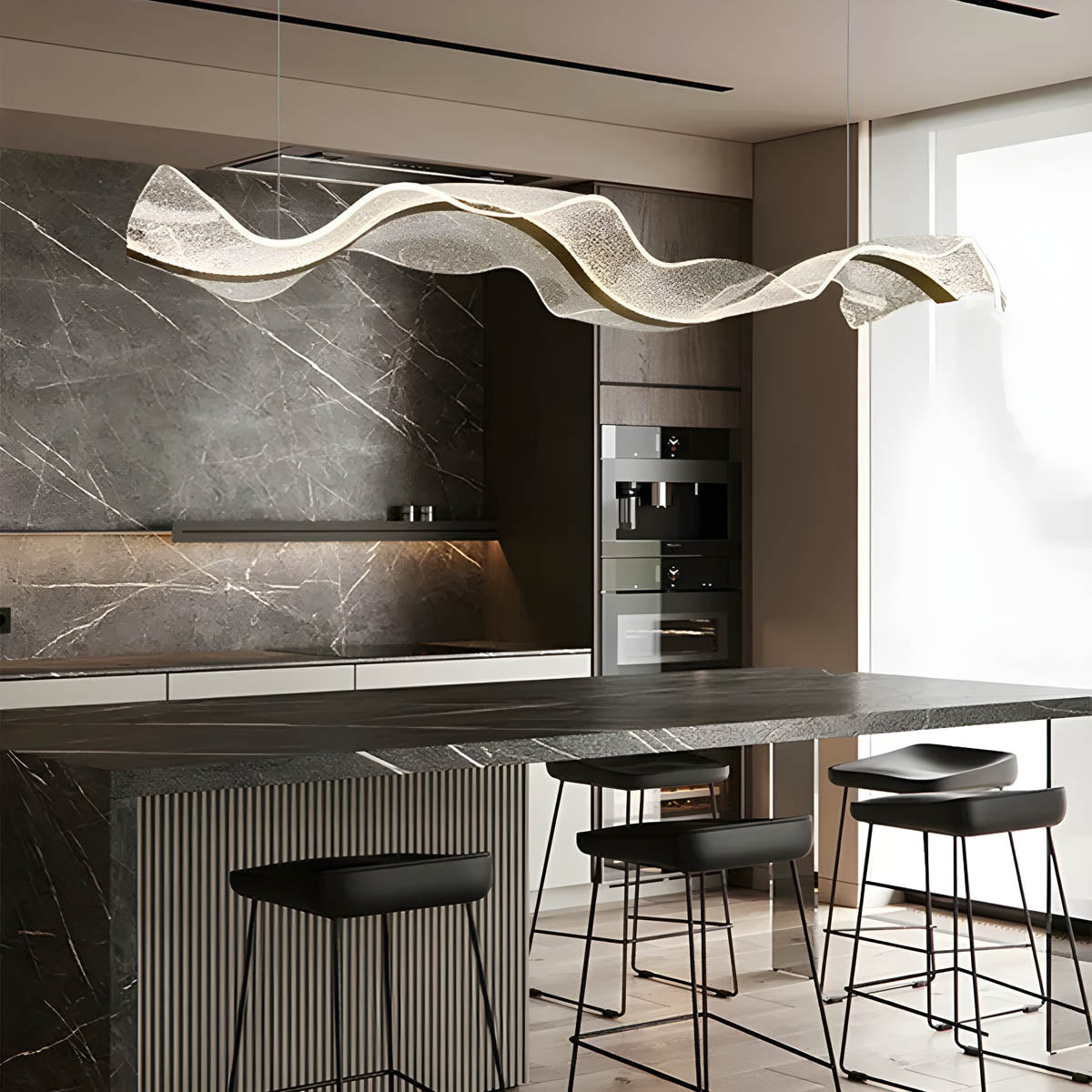 Modern LED Chandelier - Dimmable Wave Linear Pendant Light for Dining Room