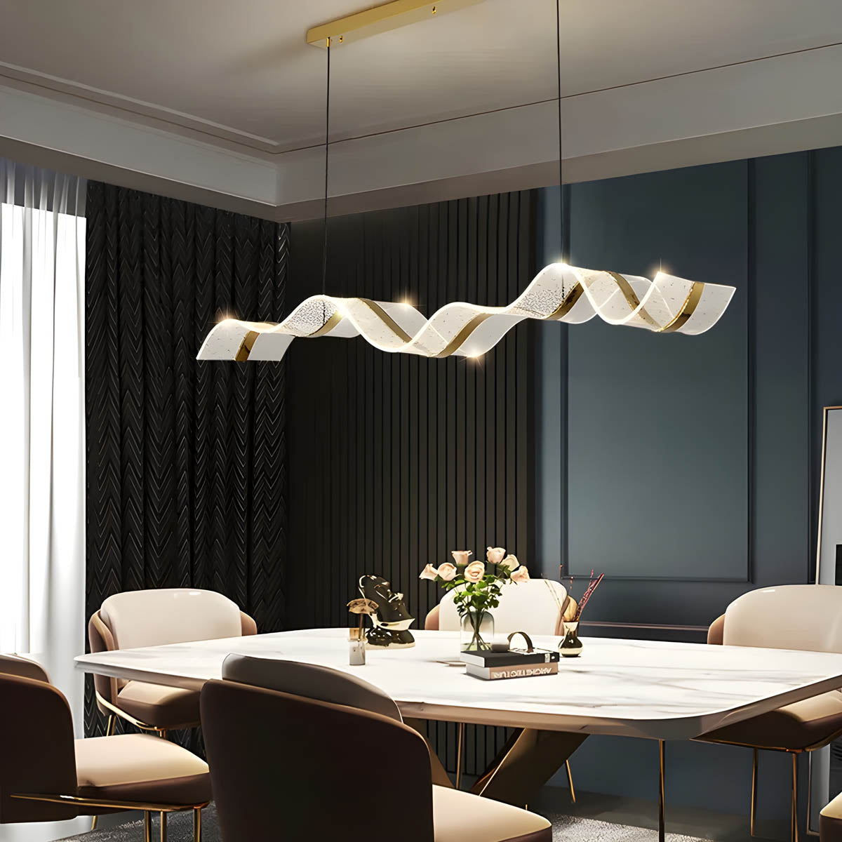Modern LED Chandelier - Dimmable Wave Linear Pendant Light for Dining Room