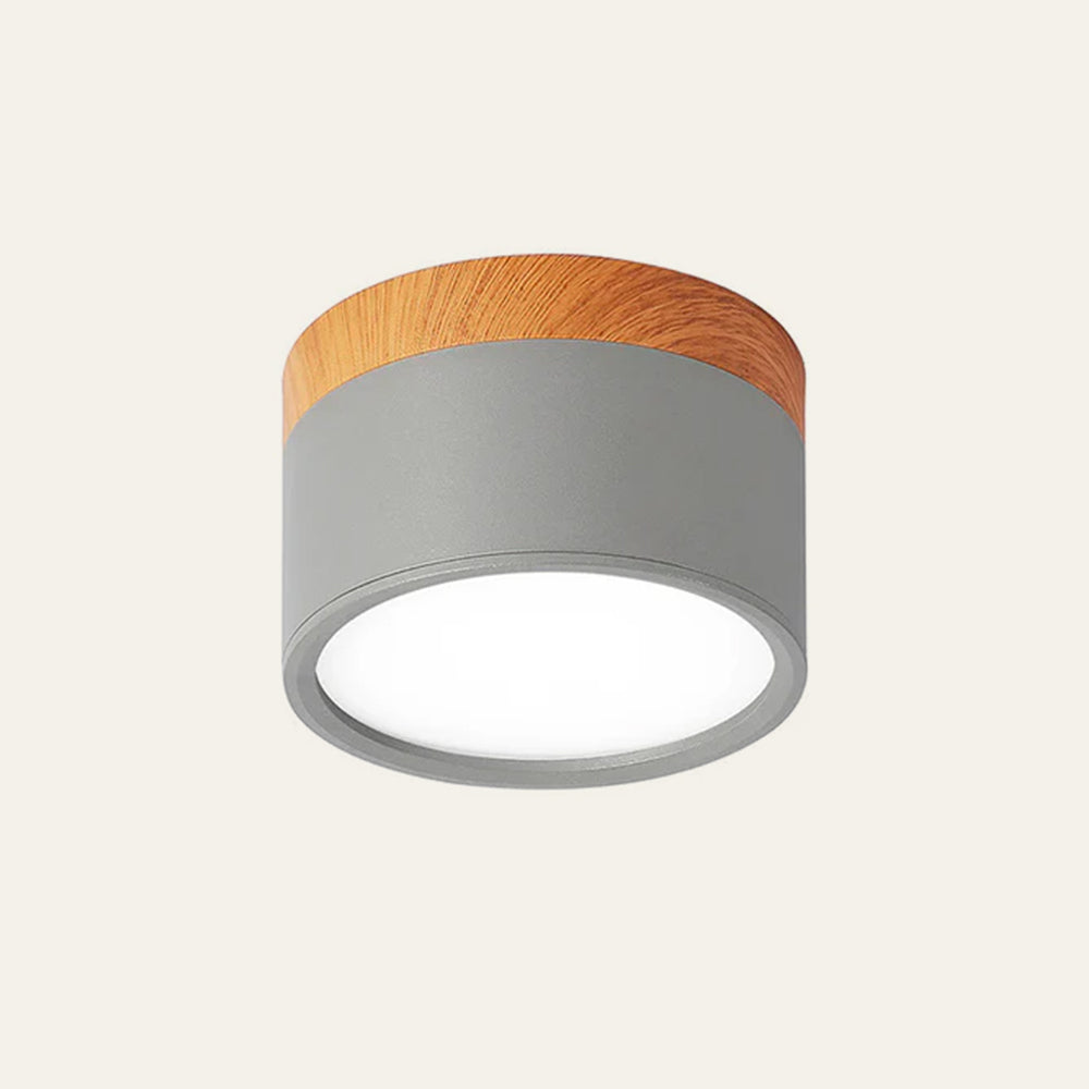 Modern Flush Mount Ceiling Light with Natural Wood Trim